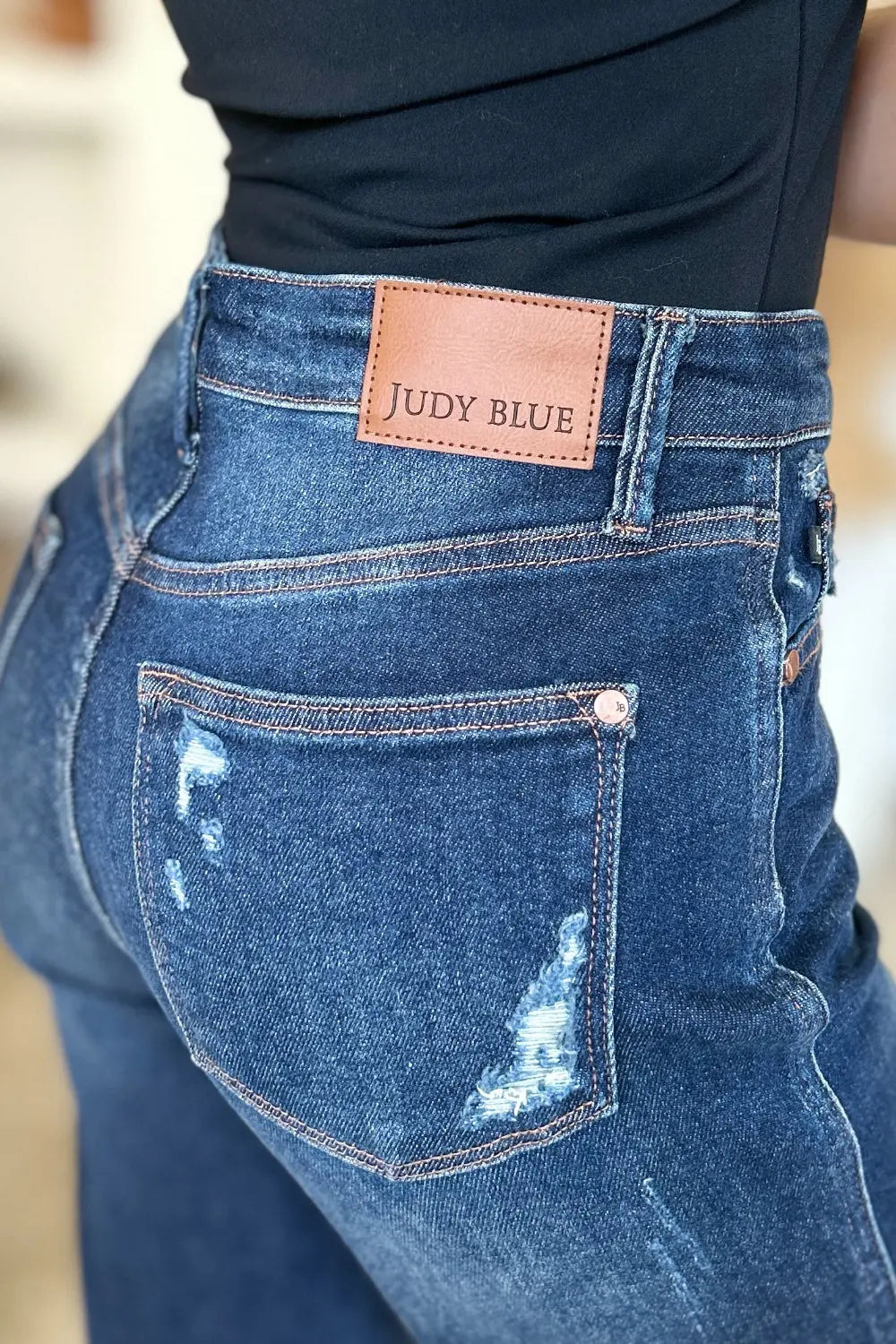 Judy Blue Full Size High Waist Rigid Magic Heavy Destroy Straight Jeans Trendsi