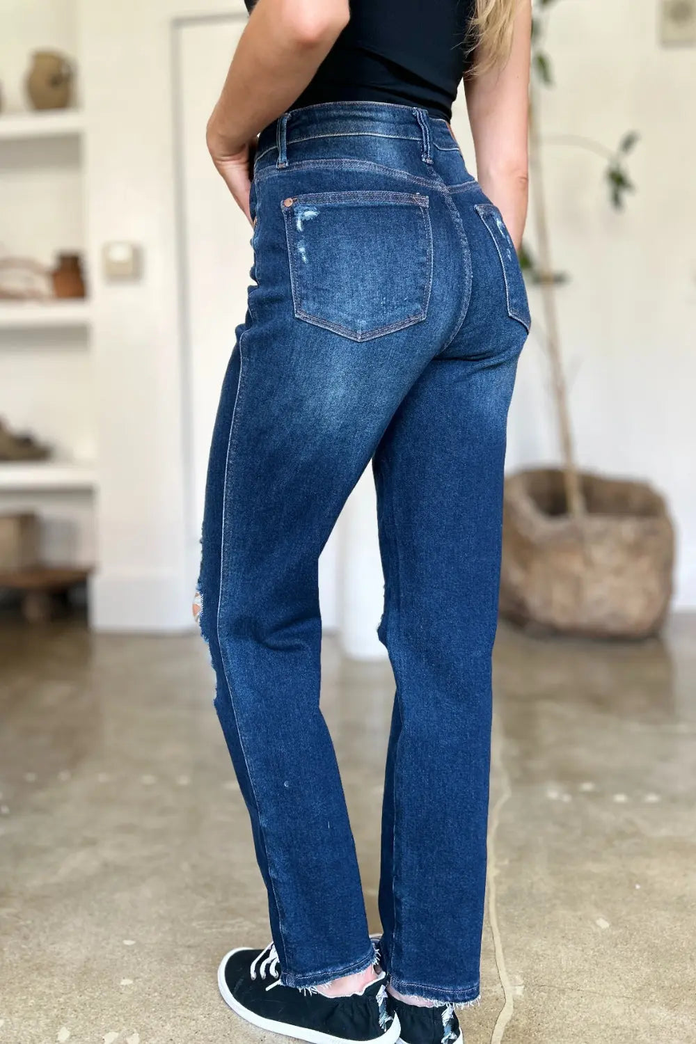 Judy Blue Full Size High Waist Rigid Magic Heavy Destroy Straight Jeans Trendsi