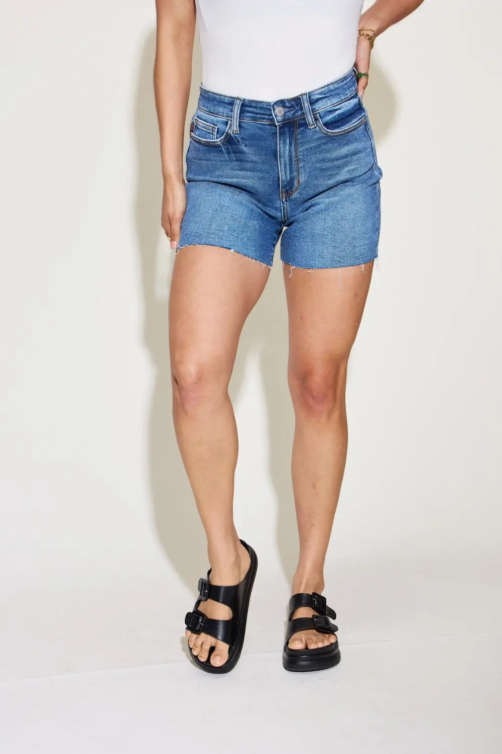 Judy Blue Full Size High Waist Slim Denim Shorts Trendsi