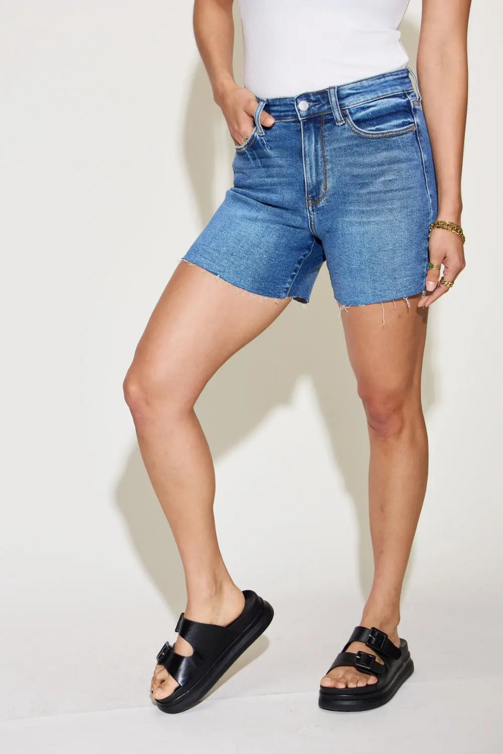 Judy Blue Full Size High Waist Slim Denim Shorts Trendsi