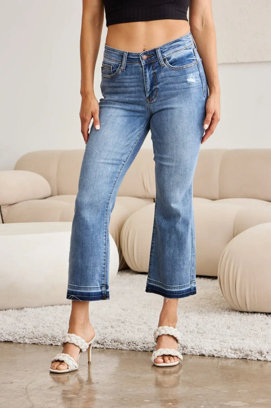 Judy Blue Full Size Release Hem Cropped Bootcut Jeans Trendsi