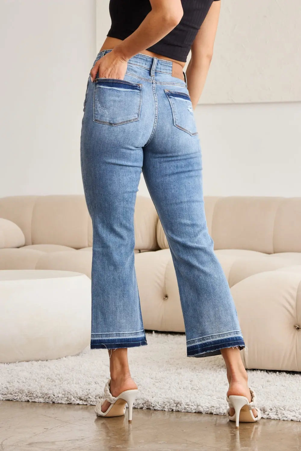 Judy Blue Full Size Release Hem Cropped Bootcut Jeans Trendsi