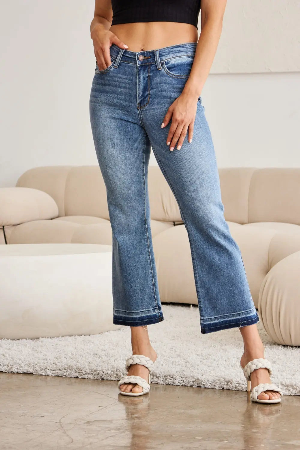 Judy Blue Full Size Release Hem Cropped Bootcut Jeans Trendsi