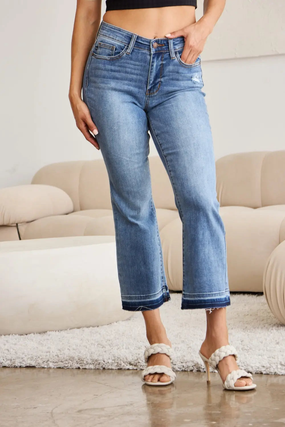 Judy Blue Full Size Release Hem Cropped Bootcut Jeans Trendsi