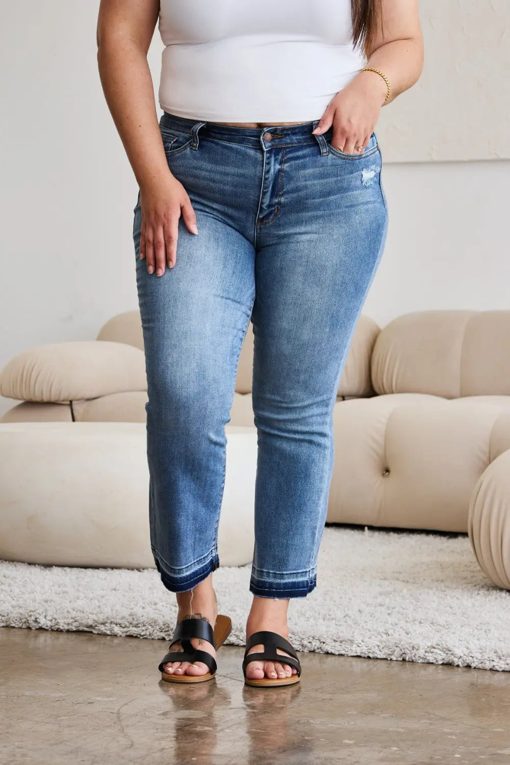 Judy Blue Full Size Release Hem Cropped Bootcut Jeans Trendsi