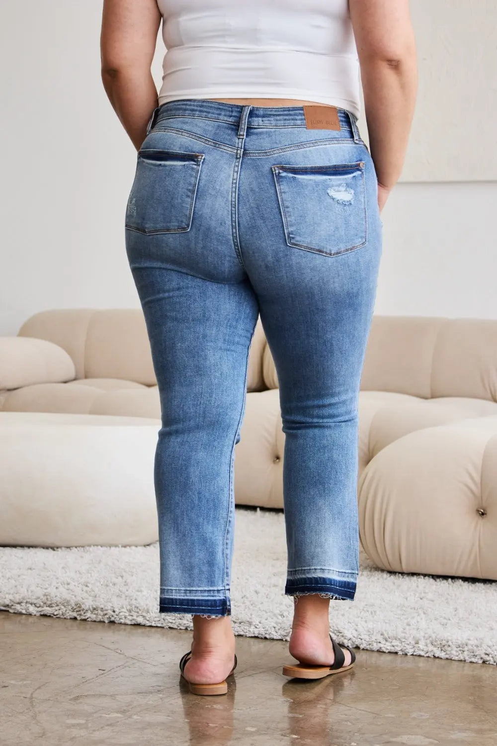 Judy Blue Full Size Release Hem Cropped Bootcut Jeans Trendsi