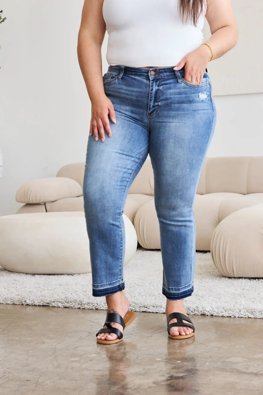 Judy Blue Full Size Release Hem Cropped Bootcut Jeans Trendsi