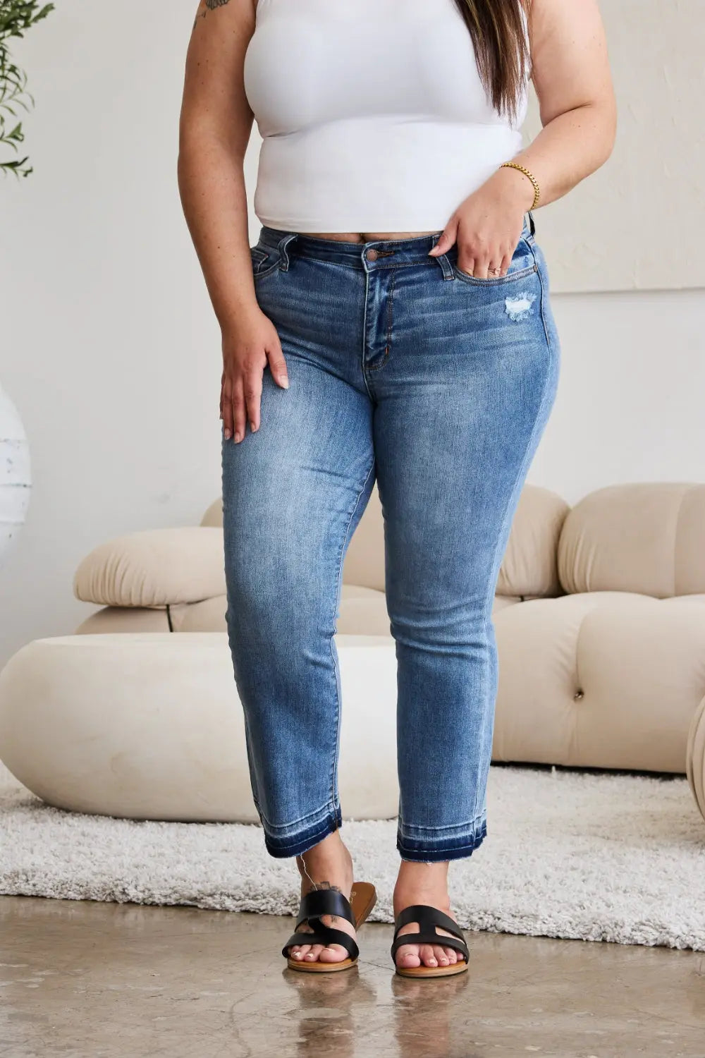 Judy Blue Full Size Release Hem Cropped Bootcut Jeans Trendsi