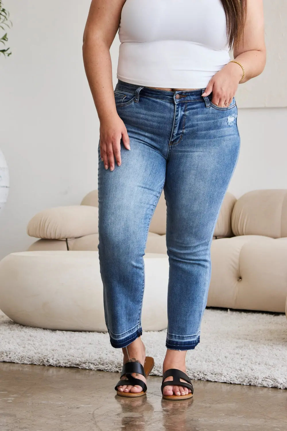 Judy Blue Full Size Release Hem Cropped Bootcut Jeans Trendsi