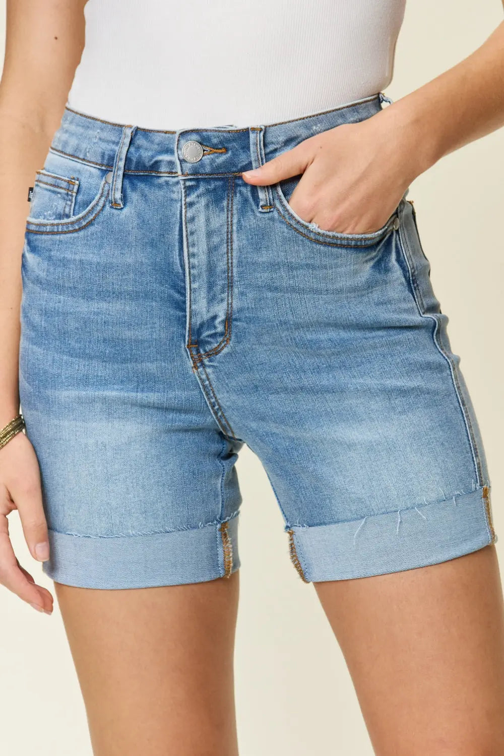 Judy Blue Full Size Tummy Control High Waist Denim Shorts Trendsi