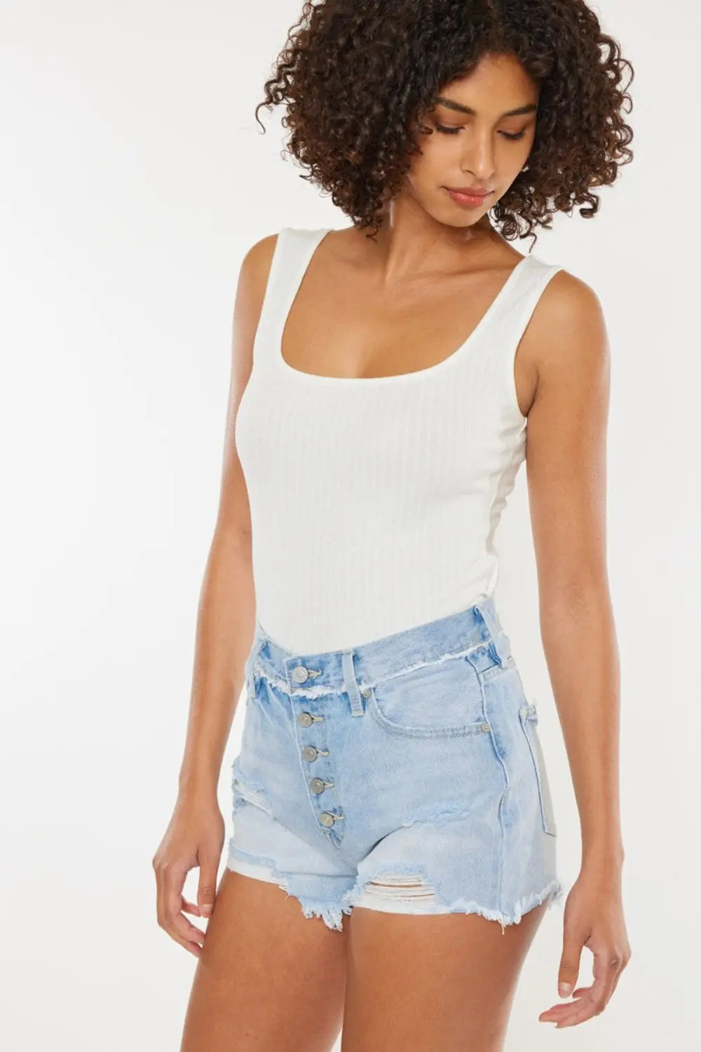 Kancan Distressed Button Fly Denim Shorts Trendsi