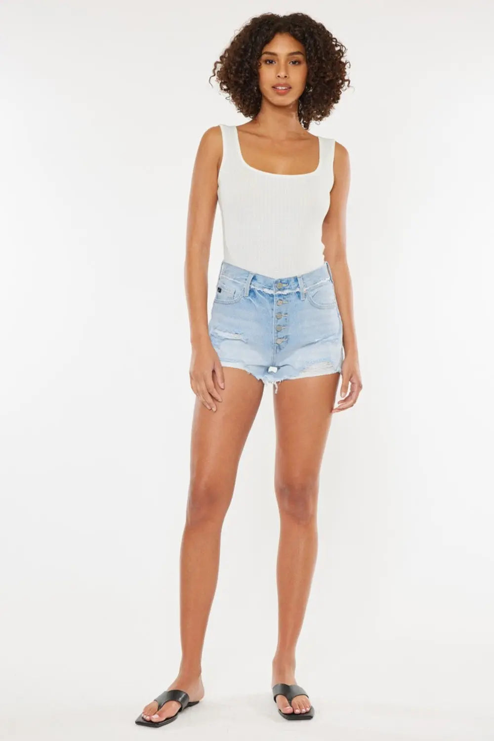 Kancan Distressed Button Fly Denim Shorts Trendsi