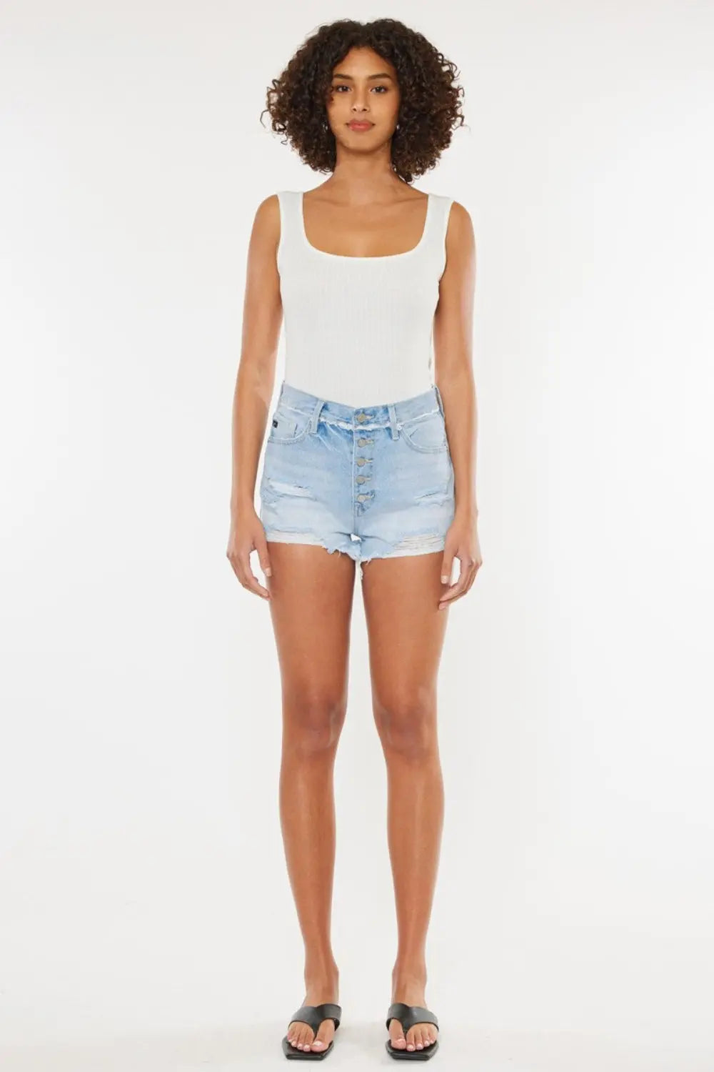 Kancan Distressed Button Fly Denim Shorts Trendsi