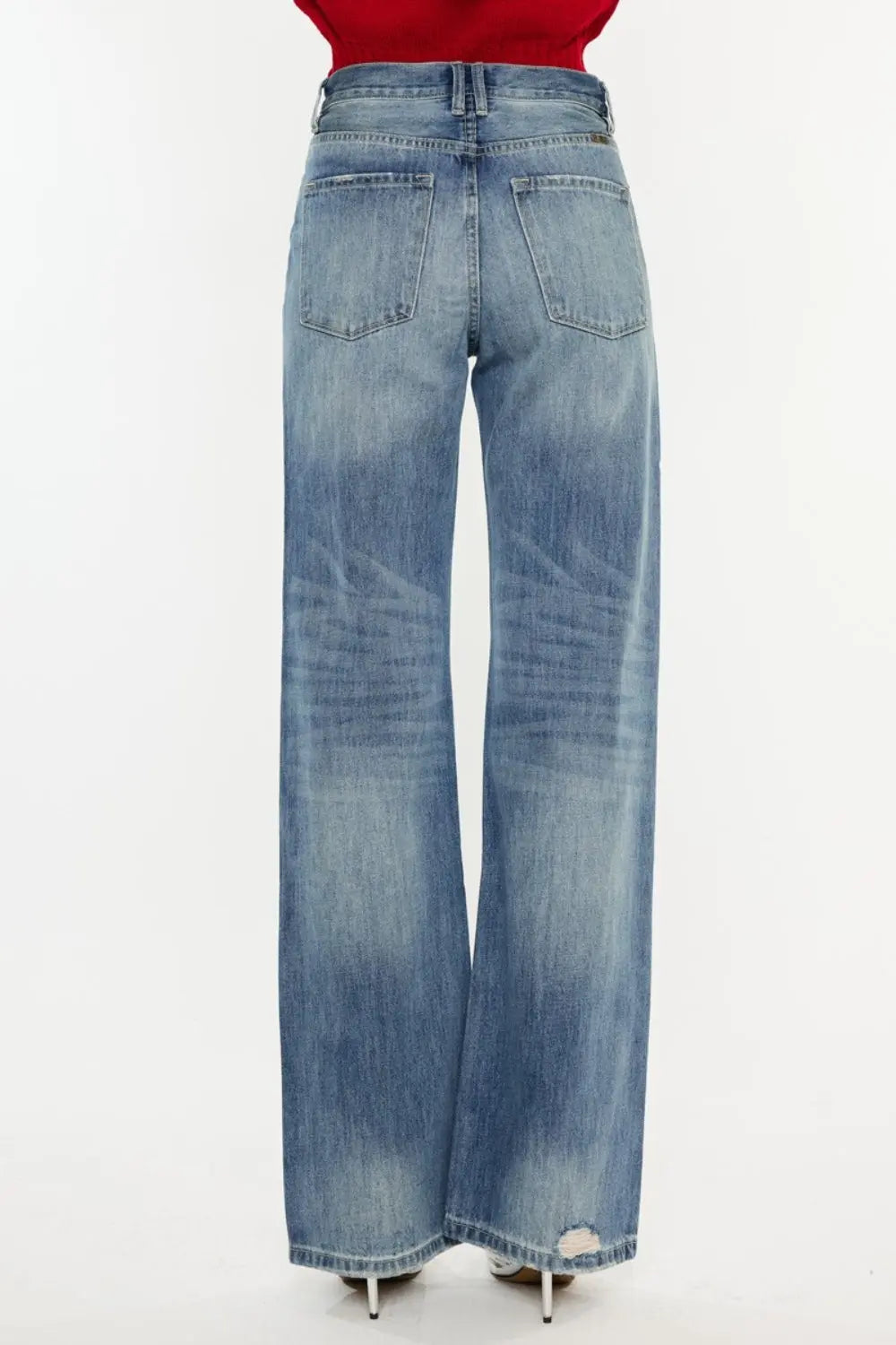 Kancan Distressed High Waist Bootcut Jeans Trendsi