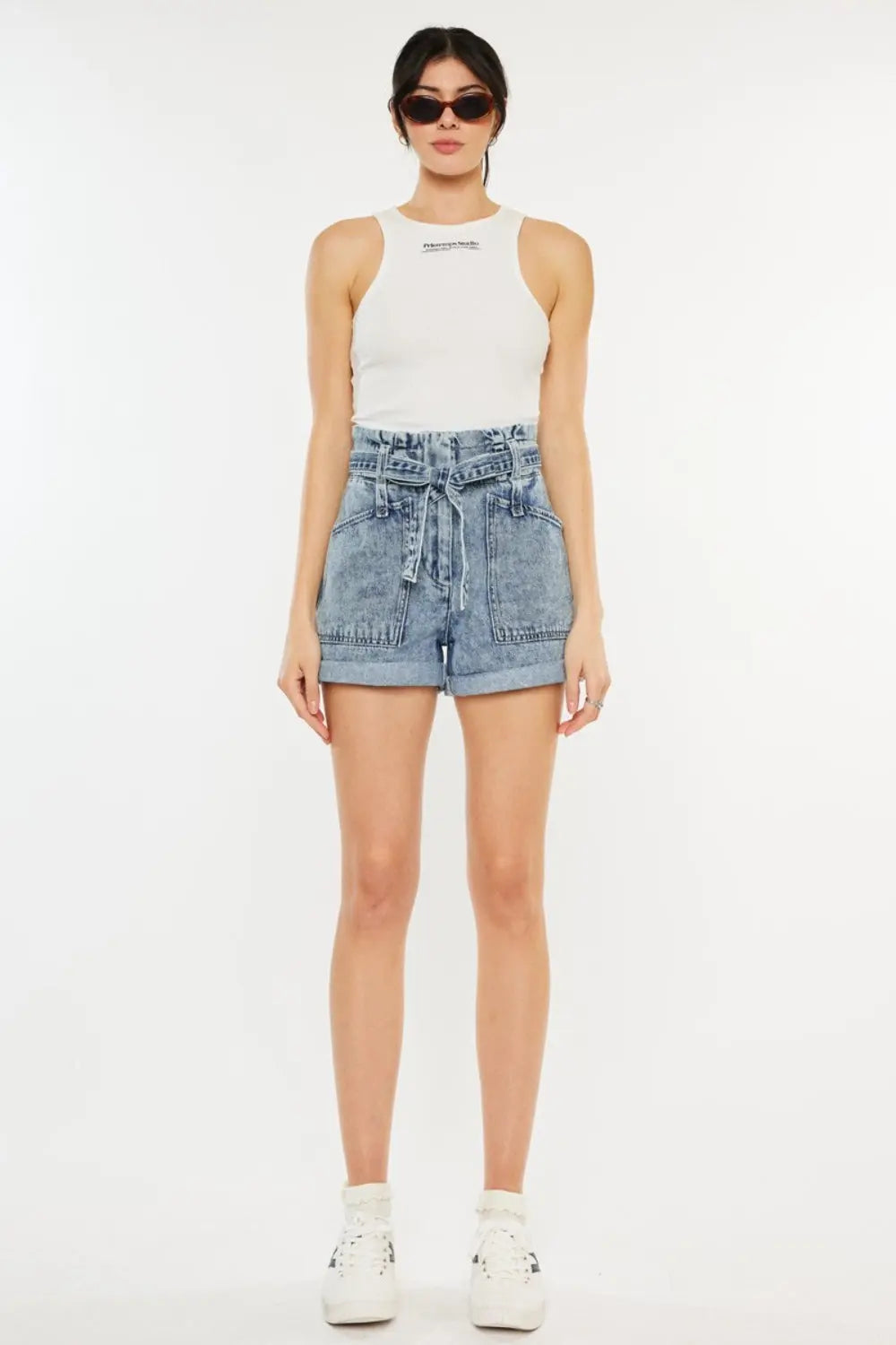 Kancan Ultra High Rise Paperbag Denim Shorts Trendsi