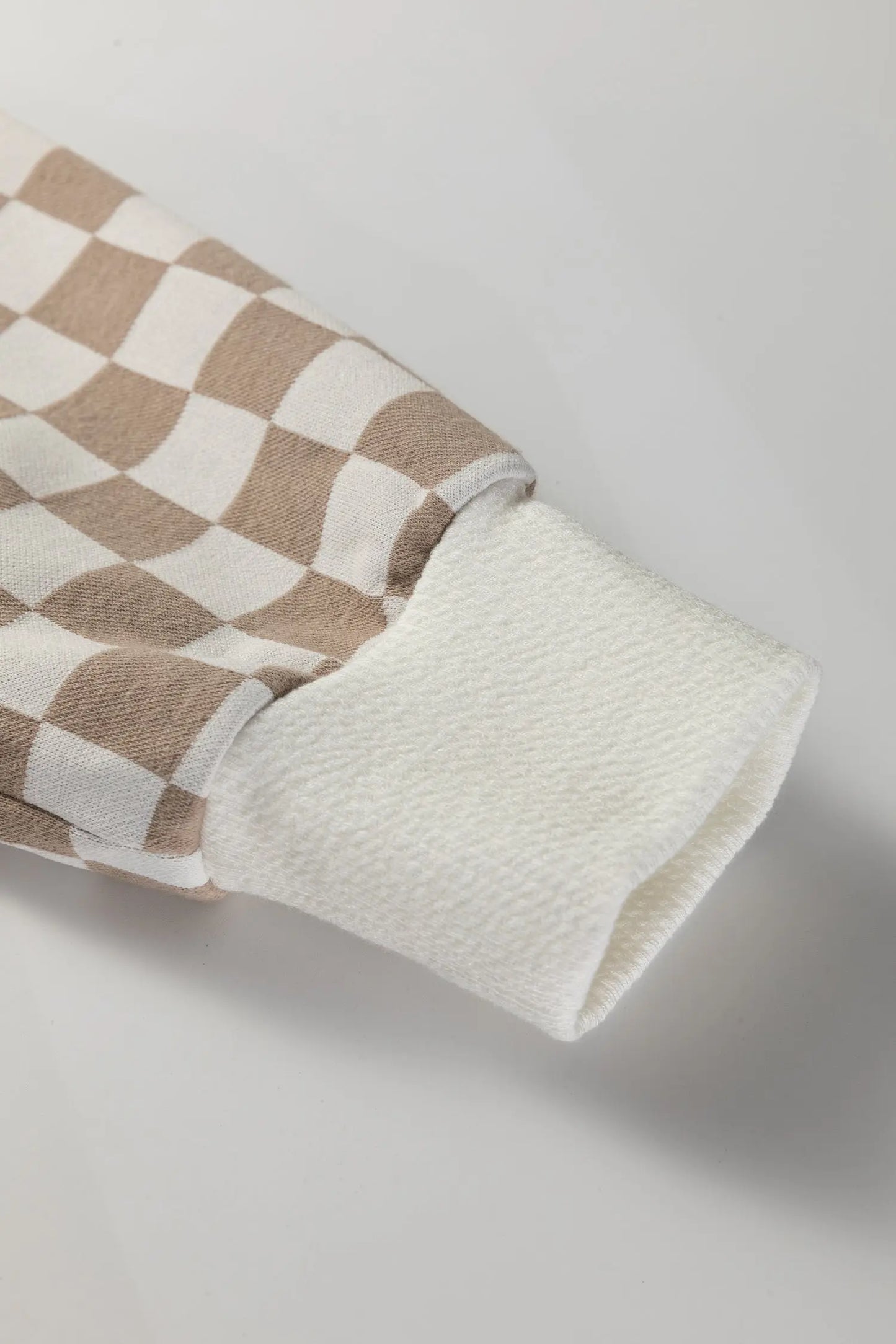 Khaki Checkered Print Quarter Zip Ribbed Patchwork Loose Sweatshirt Dear-Lover Dropshipping