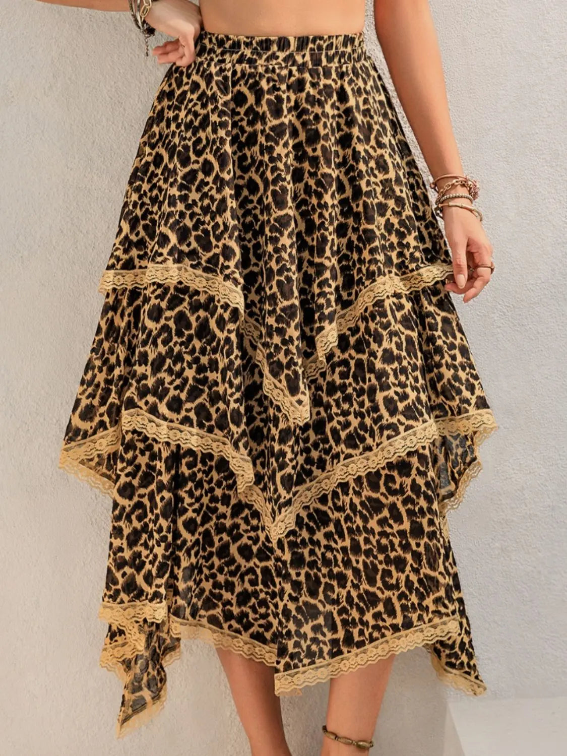 Lace Detail Layered Printed Skirt Trendsi