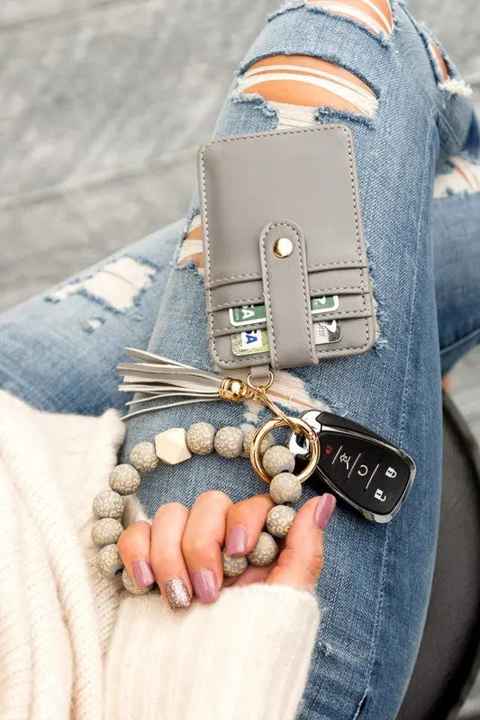 Leopard Beaded Key Ring Wallet Bracelet Aili's Corner