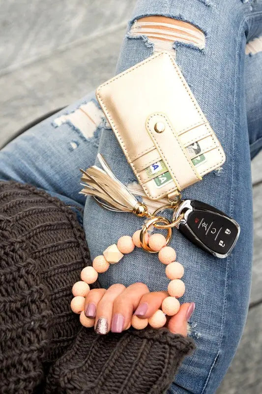 Leopard Beaded Key Ring Wallet Bracelet Aili's Corner