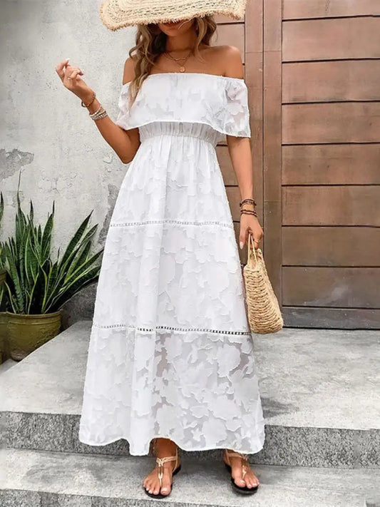 Off-Shoulder Short Sleeve Maxi Dress Trendsi