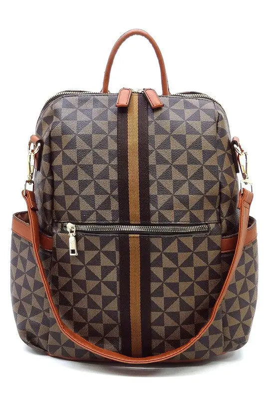 PM Monogram Striped Convertible Backpack Fashion World