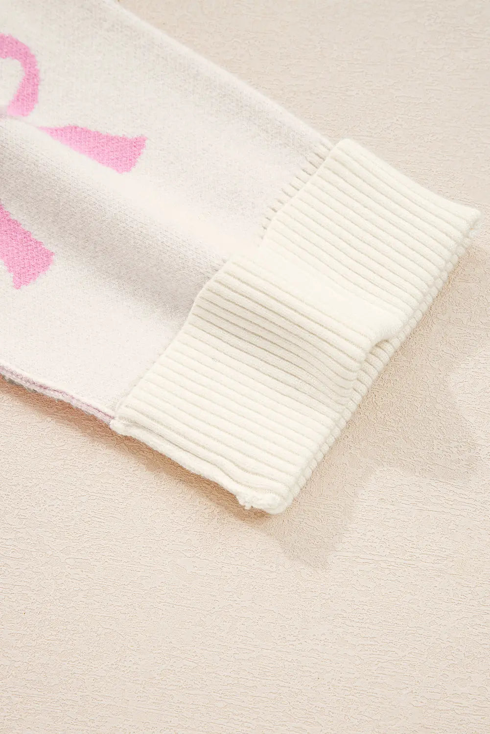 Pink Bow Print Ribbed Trim Exposed Seam Drop Shoulder Loose Sweater Dear-Lover Dropshipping