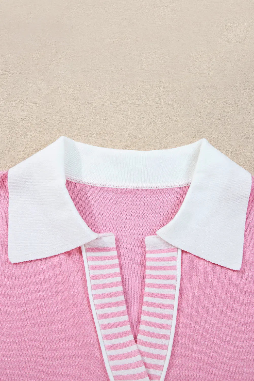 Pink Contrasting Polo Collar Color Block Knit Drop Shoulder Sweater Dear-Lover Dropshipping