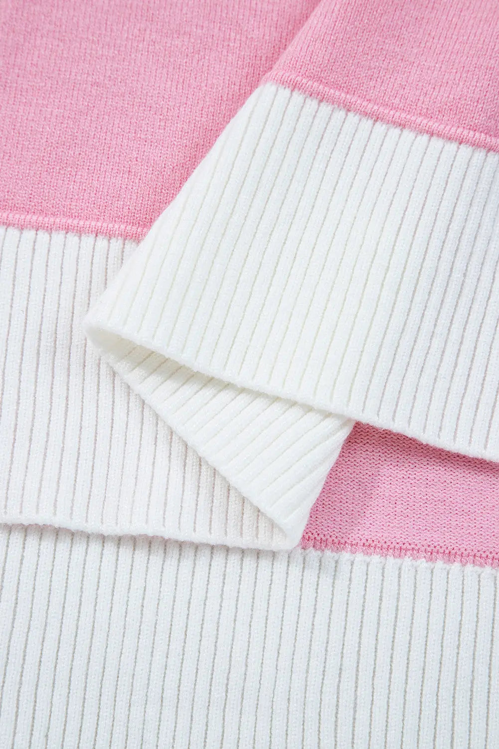 Pink Contrasting Polo Collar Color Block Knit Drop Shoulder Sweater Dear-Lover Dropshipping