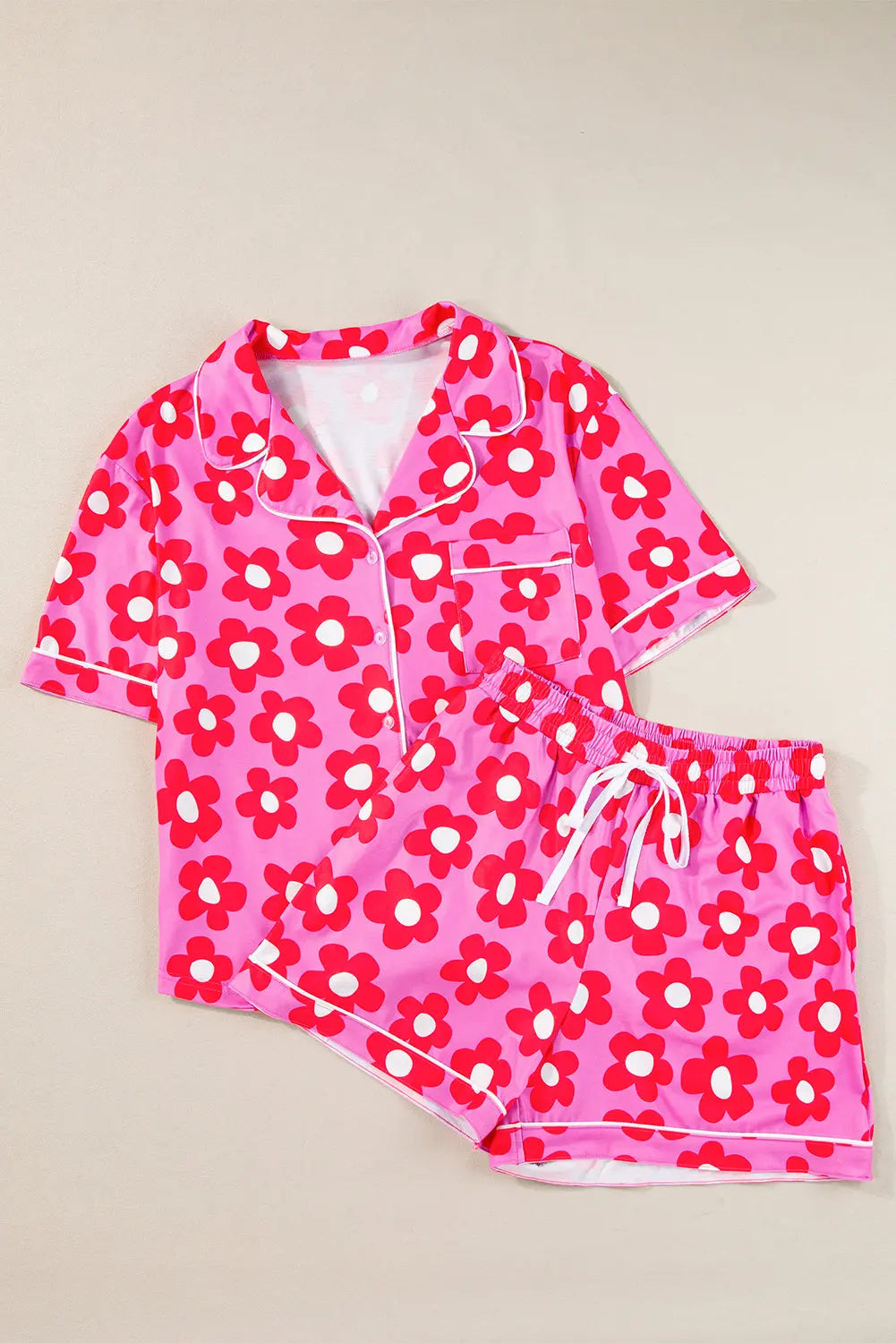 Pink Flower Print Short Sleeve Shirt Pajamas Set Milli & Molli’s