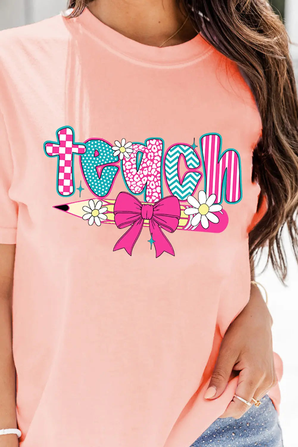 Pink Preppy Retro Checkered Coquette Teach Graphic T-Shirt Dear-Lover Dropshipping