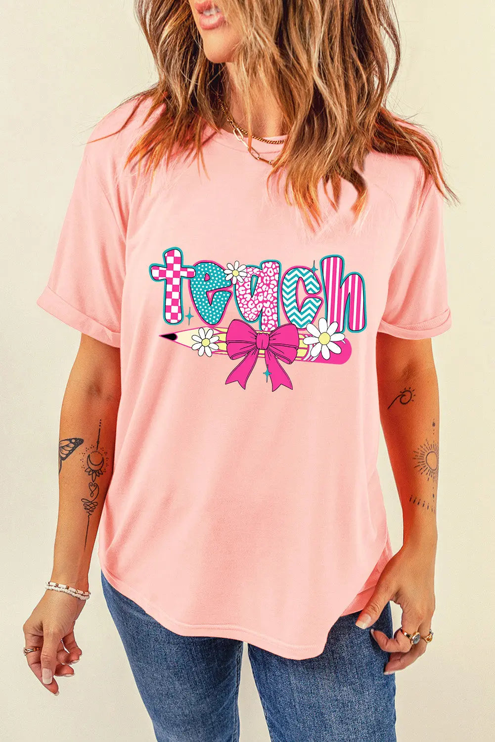 Pink Preppy Retro Checkered Coquette Teach Graphic T-Shirt Dear-Lover Dropshipping