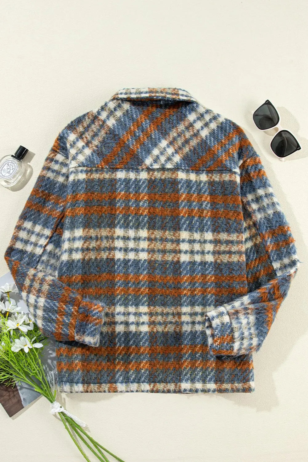 Plaid Button Up Long Sleeve Jacket Trendsi