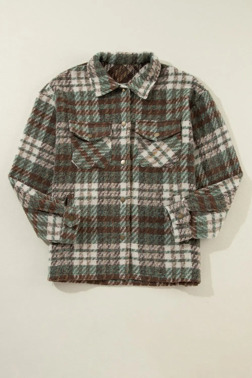 Plaid Button Up Long Sleeve Jacket Trendsi