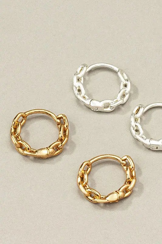 Premium brass chain shape huggie hoop earrings LA3accessories