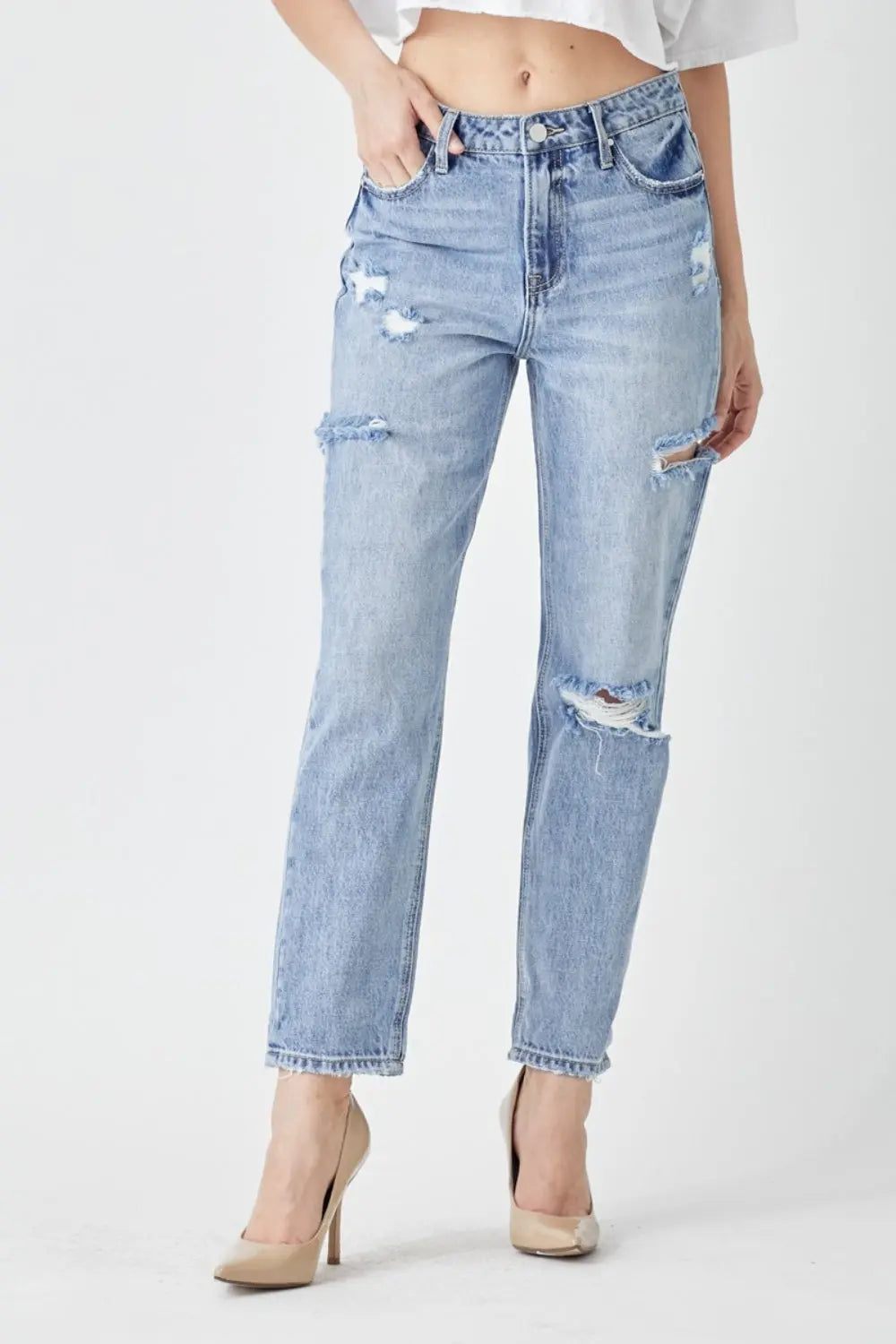 RISEN Distressed Slim Cropped Jeans Trendsi