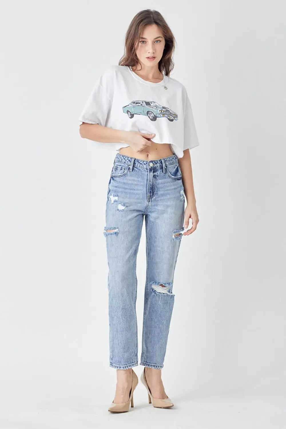 RISEN Distressed Slim Cropped Jeans Trendsi