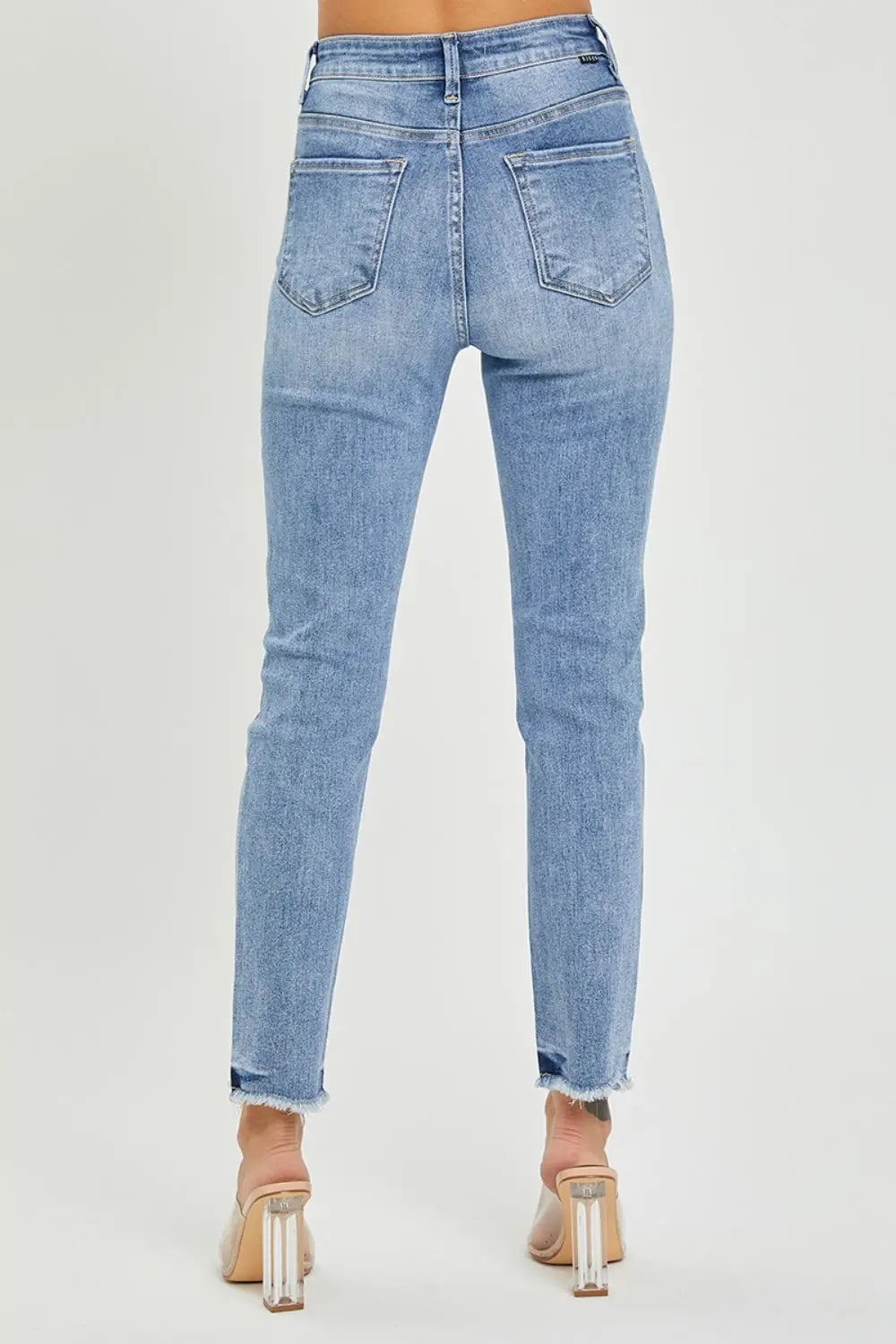 RISEN Full Size High Rise Frayed Hem Skinny Jeans Trendsi