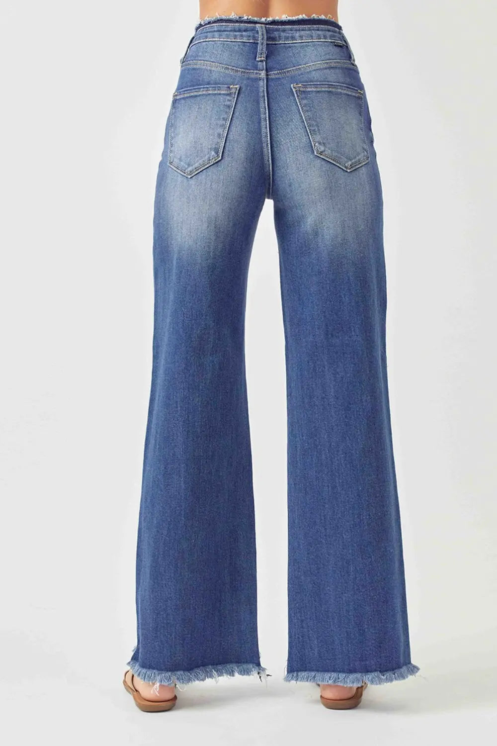 RISEN High Waist Raw Hem Wide Leg Jeans Trendsi