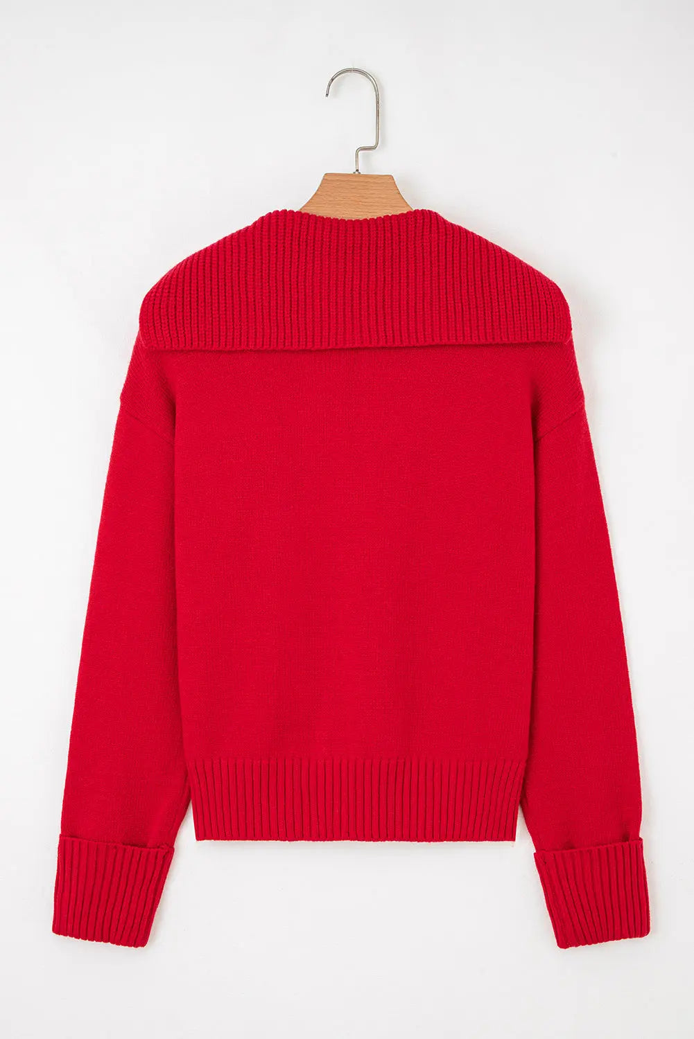 Racing Red Collared V Neck Ribbed Edge Sexy Elegant Sweater Dear-Lover Dropshipping