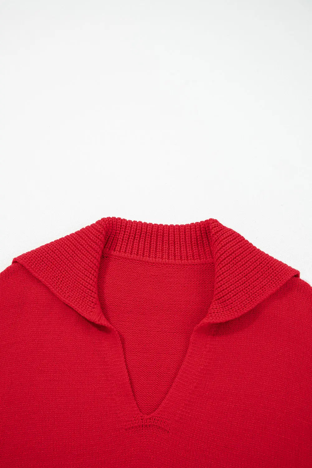 Racing Red Collared V Neck Ribbed Edge Sexy Elegant Sweater Dear-Lover Dropshipping
