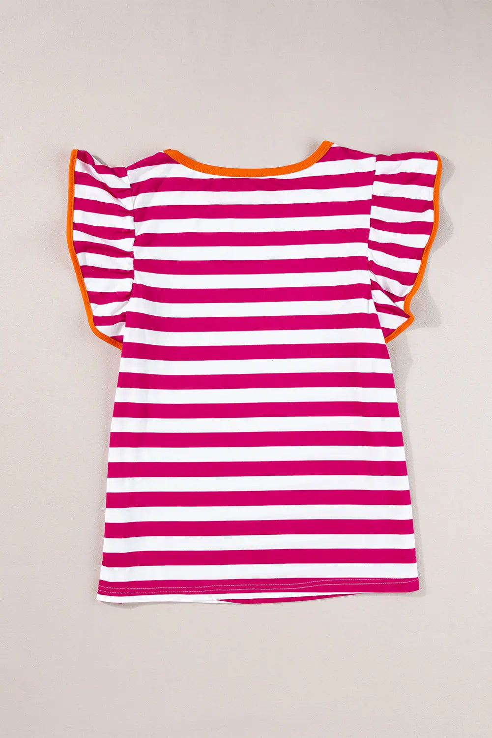 Rose Red Striped Ruffle Sleeve Crew Neck Blouse Milli & Molli’s