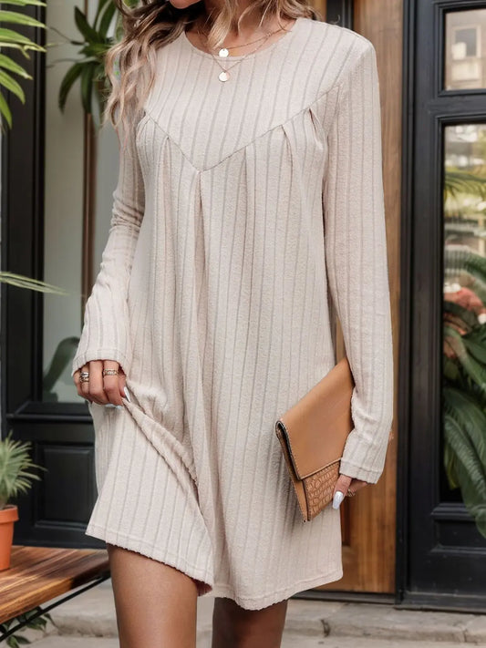 Round Neck Long Sleeve Mini Dress Trendsi