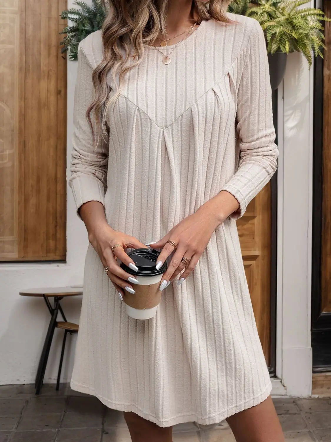 Round Neck Long Sleeve Mini Dress Trendsi