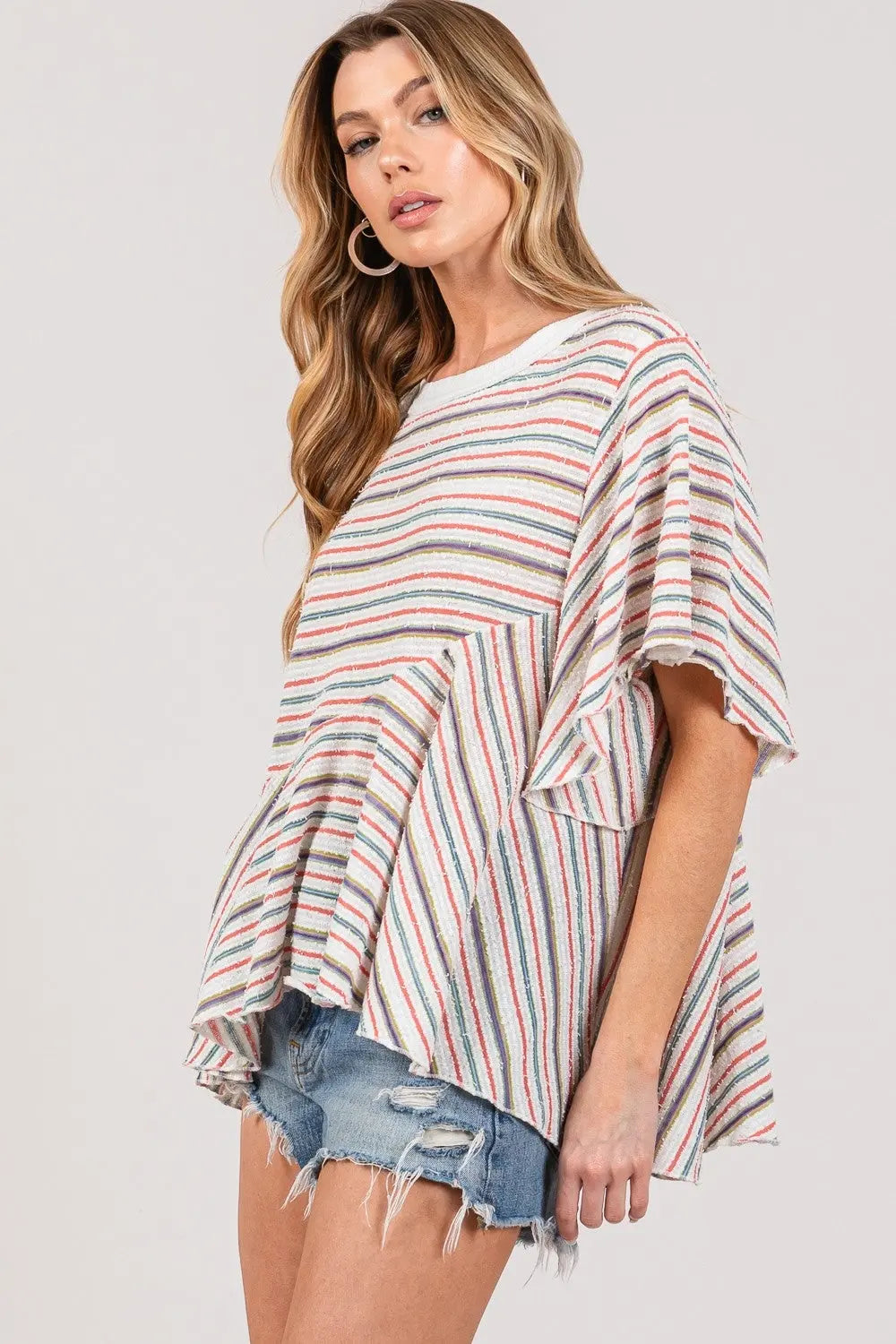 SAGE + FIG Full Size Round Neck Stripe Top Trendsi