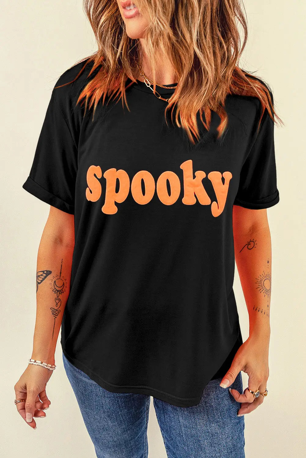 SPOOKY Round Neck Short Sleeve T-Shirt Trendsi