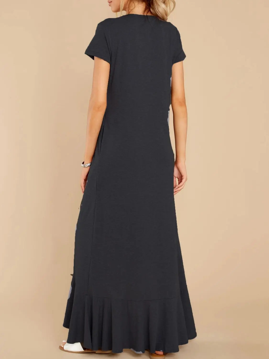 Slit Round Neck Short Sleeve Maxi Dress Trendsi