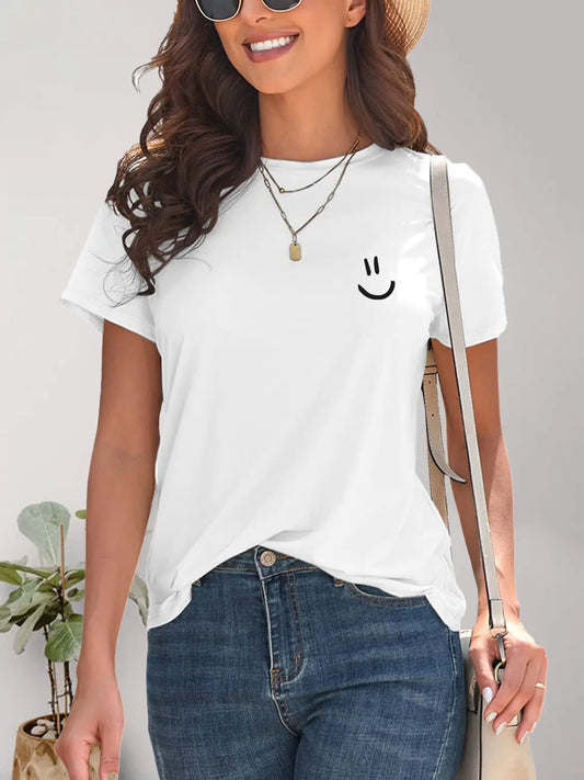 Smile Graphic Round Neck Short Sleeve T-Shirt Trendsi