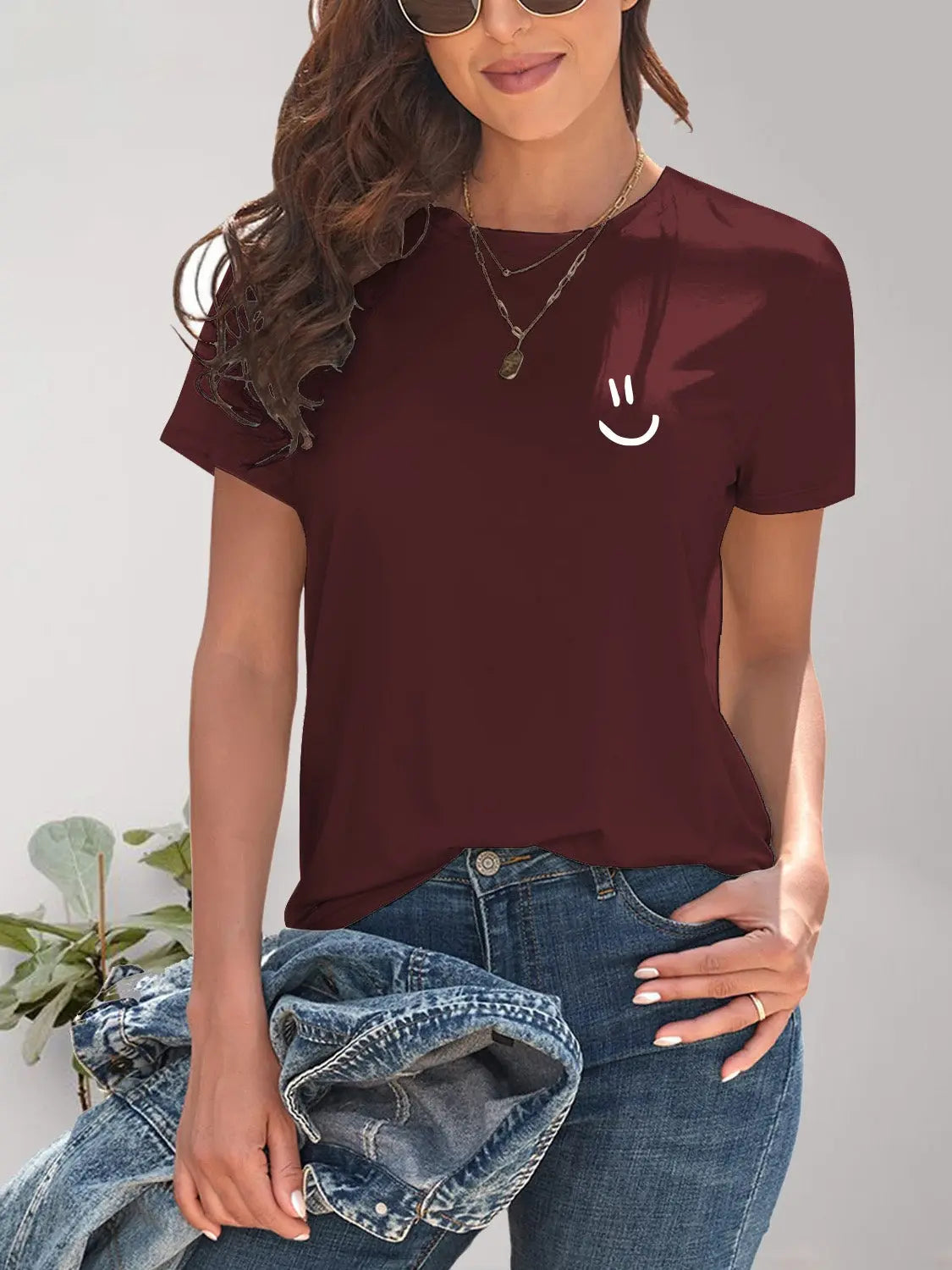 Smile Graphic Round Neck Short Sleeve T-Shirt Trendsi