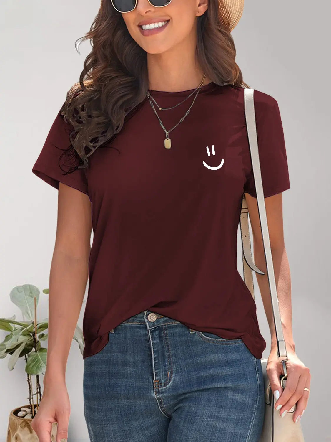 Smile Graphic Round Neck Short Sleeve T-Shirt Trendsi