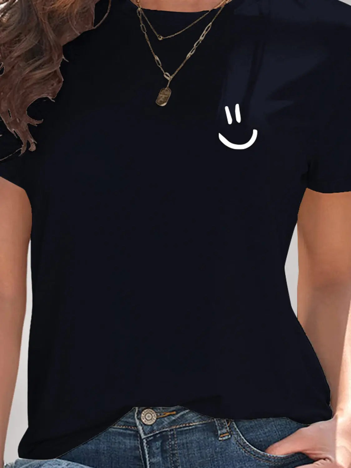 Smile Graphic Round Neck Short Sleeve T-Shirt Trendsi